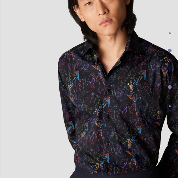 Eton Black Studio 54 Print Shirt size 46/18 - Picture 1 of 10